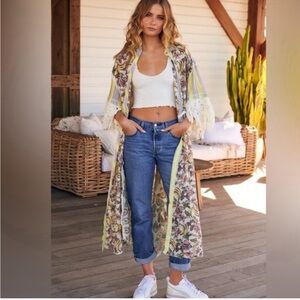 FREE PEOPLE shirt Duster large Watching Waves Maxi Aquamarine Combo NEW with Tag